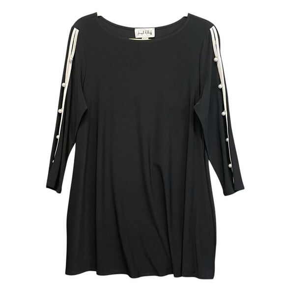 JOSEPH RIBKOFF Dress Women's Size 10 Black Pearl Button Slit 3/4 Sleeve Tunic - Picture 1 of 10